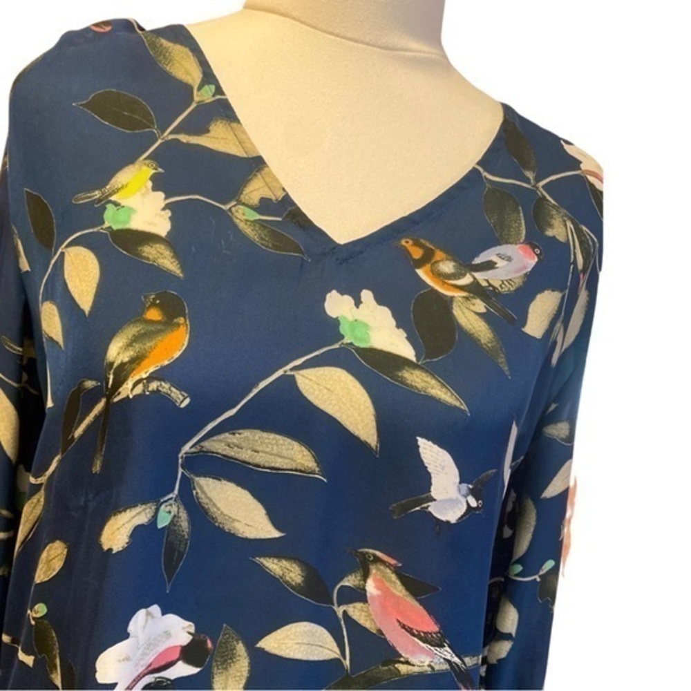 Zara M Bird print satin blouse work wear formal shirt - Picture 2 of 8